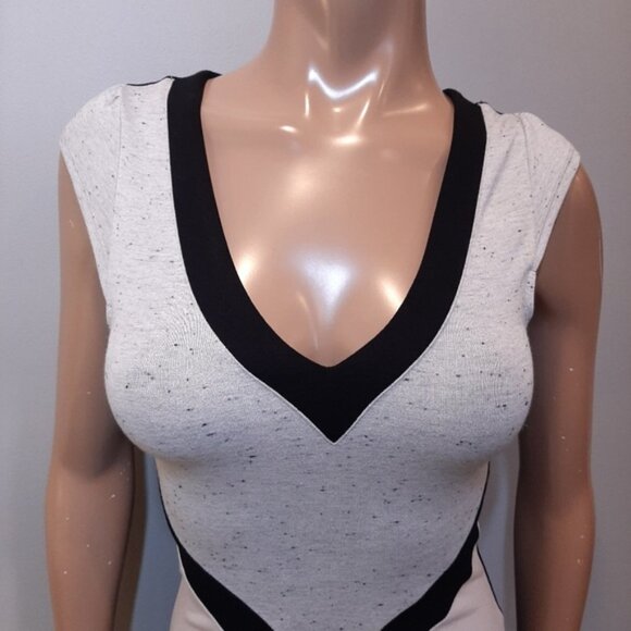 French Connection Bodycon Dress Color Block Cap Sleeve Vneck Fitted Size 0 - Picture 5 of 15